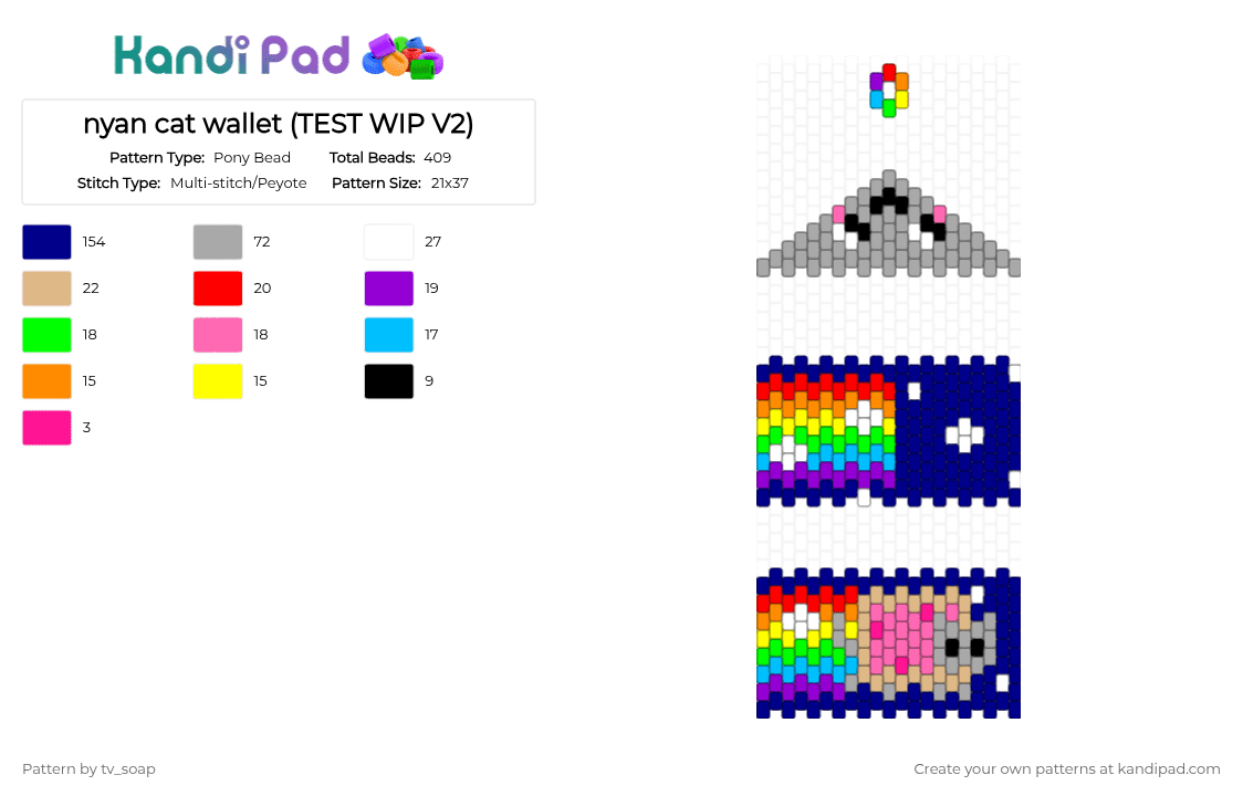 nyan cat wallet (TEST WIP V2) - Pony Bead Pattern by tv_soap on Kandi Pad - beige, purple