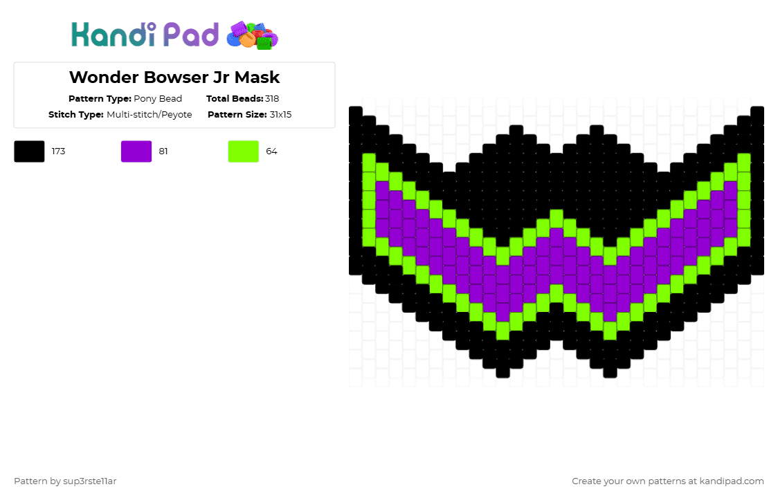 Wonder Bowser Jr Mask Pony Bead Pattern - Kandi Pad | Kandi Patterns ...