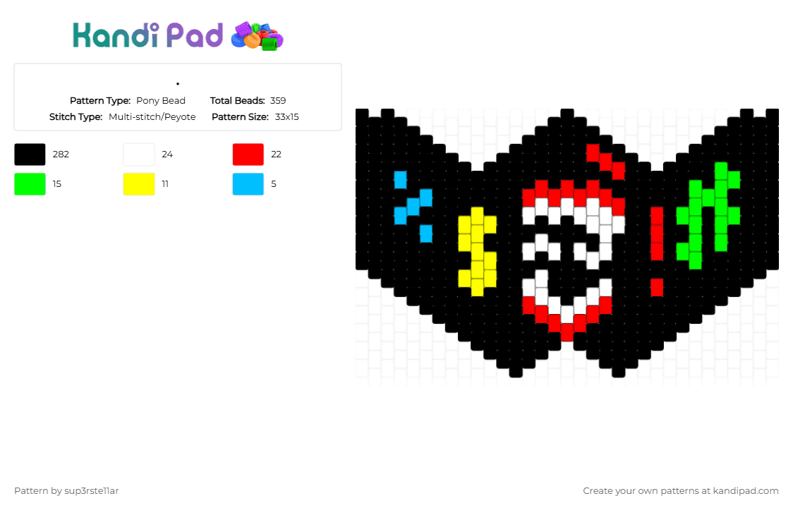 . - Pony Bead Pattern by sup3rste11ar on Kandi Pad - black,red,green