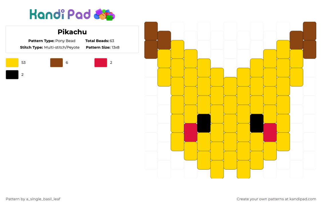 Pikachu - Pony Bead Pattern by a_single_basil_leaf on Kandi Pad - yellow