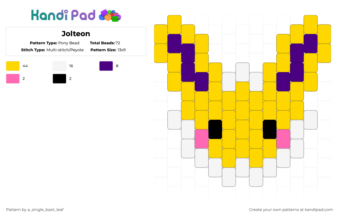 Jolteon - Pony Bead Pattern by a_single_basil_leaf on Kandi Pad - yellow