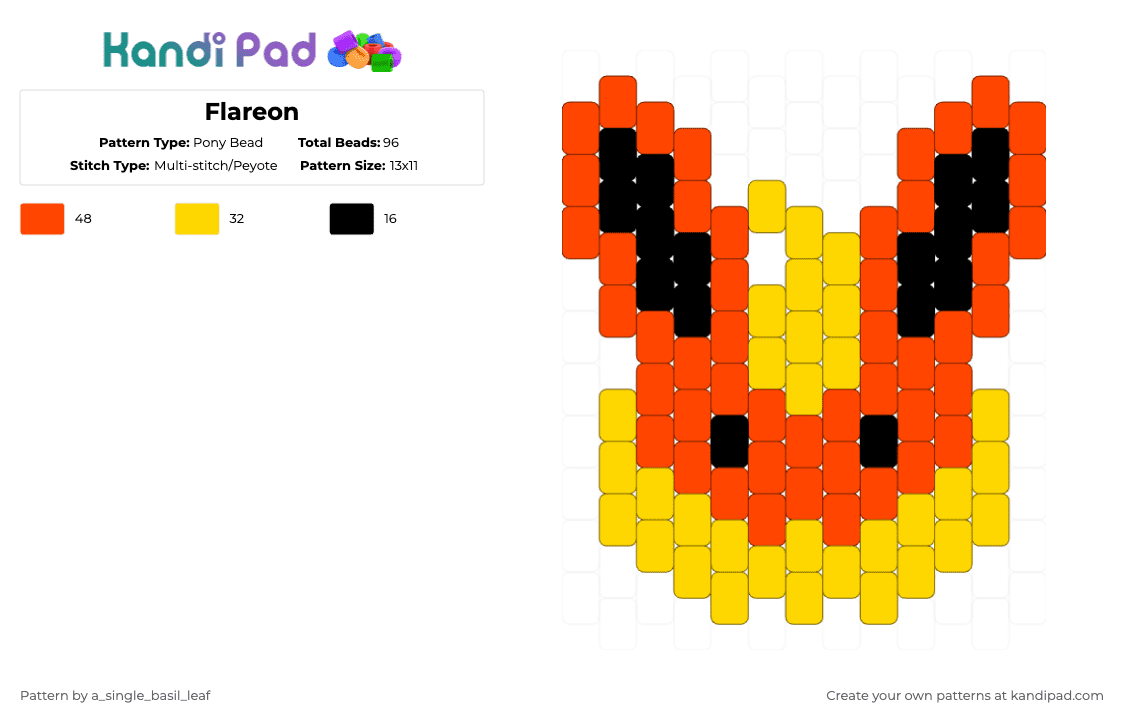Flareon - Pony Bead Pattern by a_single_basil_leaf on Kandi Pad - yellow,red