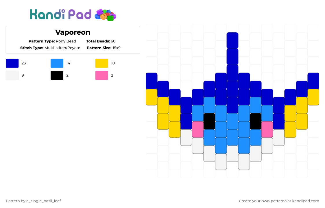 Vaporeon - Pony Bead Pattern by a_single_basil_leaf on Kandi Pad - purple,light blue