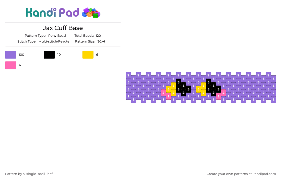 Jax Cuff Base - Pony Bead Pattern by a_single_basil_leaf on Kandi Pad - purple