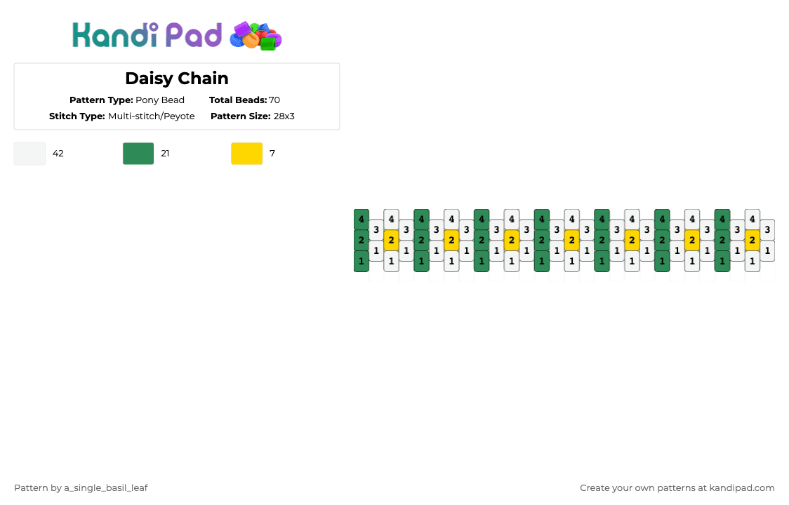Daisy Chain Pony Bead Pattern - Kandi Pad | Kandi Patterns, Fuse Bead ...