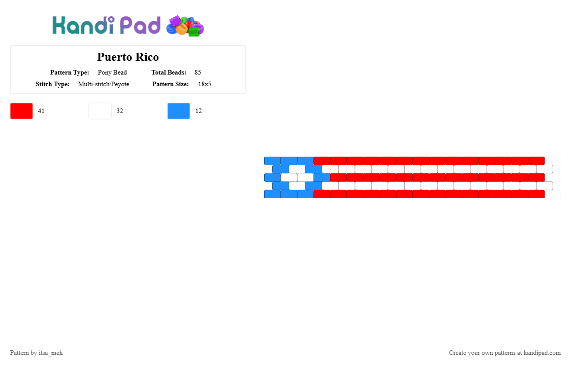 Puerto Rico Pony Bead Pattern - Kandi Pad | Kandi Patterns, Fuse Bead ...