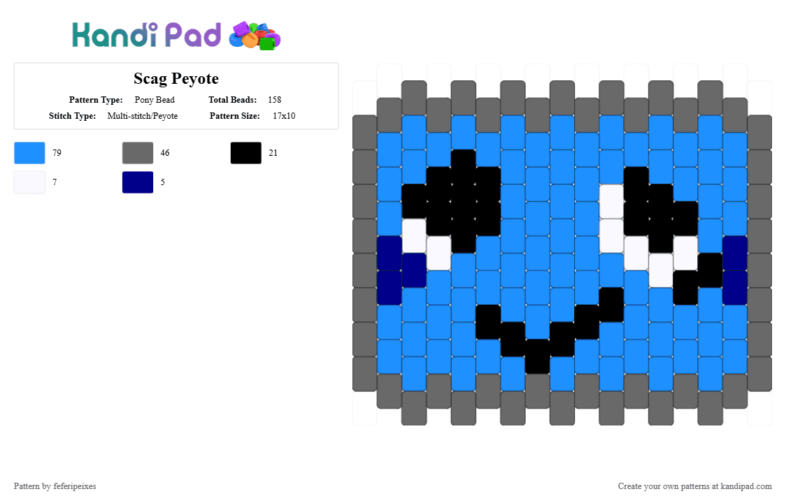Scag Charm - Pony Bead Pattern by feferipeixes on Kandi Pad - gray,light blue,regretevator,scag,roblox,peyote,charm