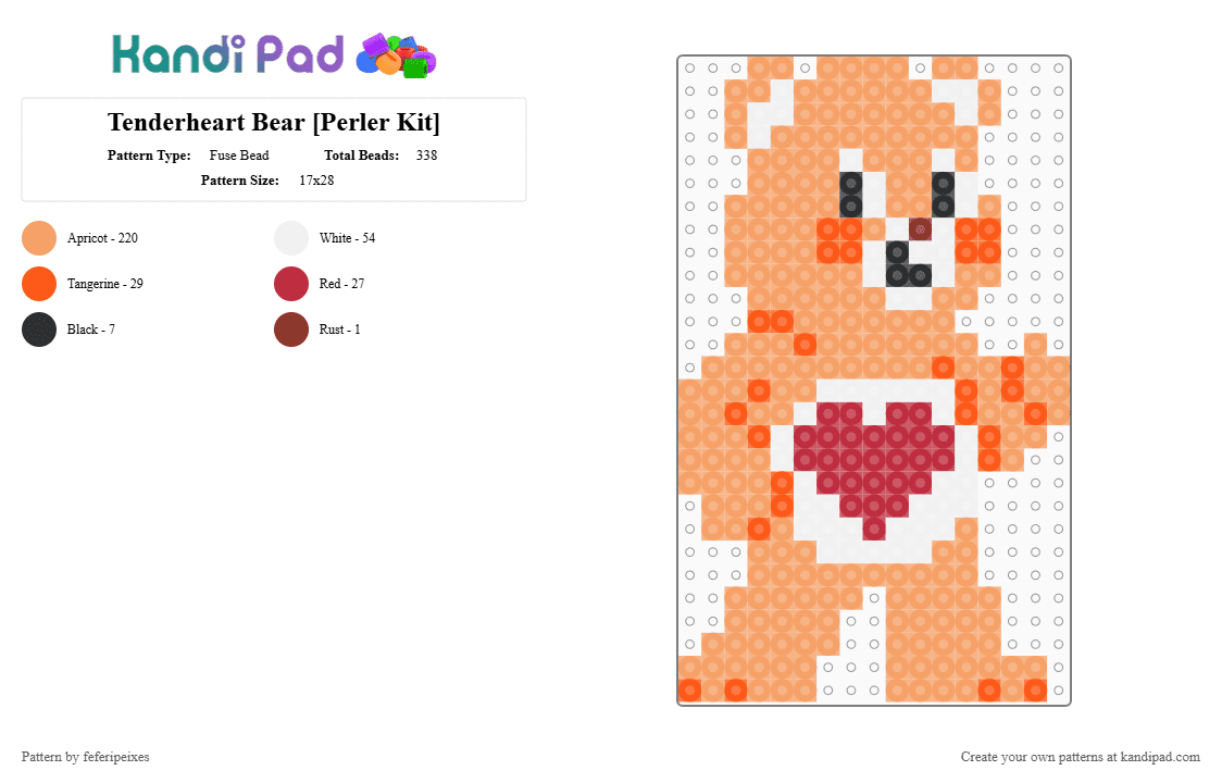 Tenderheart Bear [Perler Kit] - Fuse Bead Pattern by feferipeixes on Kandi Pad - orange,care bears,perler,tenderheart bear,carebear,carebears,cute