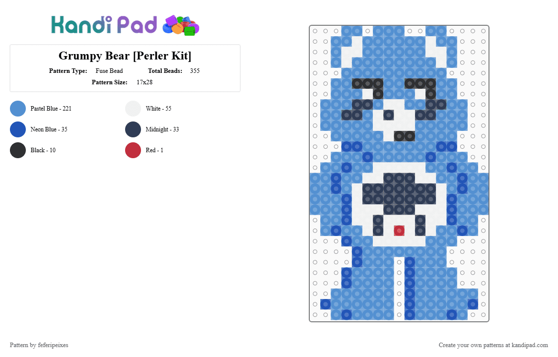 Grumpy Bear [Perler Kit] - Fuse Bead Pattern by feferipeixes on Kandi Pad - light blue,care bears,perler,grumpy bear