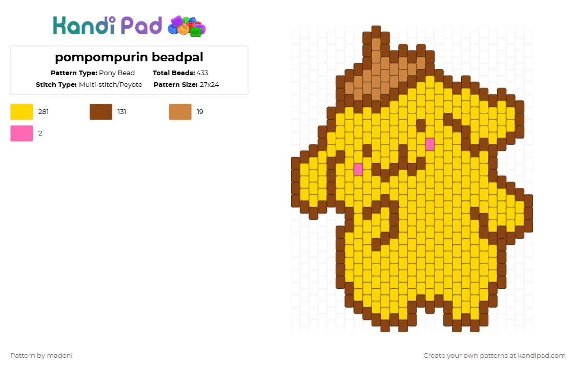 pompompurin beadpal - Pony Bead Pattern by madoni on Kandi Pad - red,yellow,pompompurin,pompom,dog,sanrio