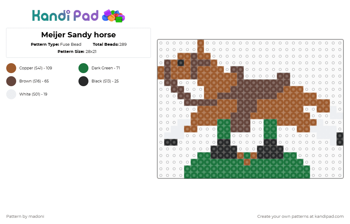 Meijer Sandy horse - Fuse Bead Pattern by madoni on Kandi Pad - tan,meijer,sandy,sandy horse,penny horse,grocery store rides