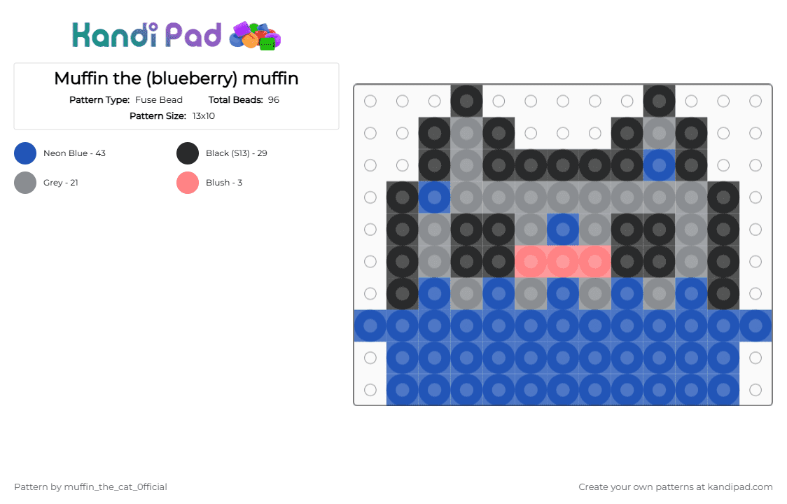 Muffin the (blueberry) muffin - Fuse Bead Pattern by muffin_the_cat_0fficial on Kandi Pad - blue