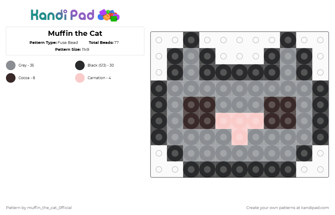 Muffin the Cat - Fuse Bead Pattern by muffin_the_cat_0fficial on Kandi Pad - gray