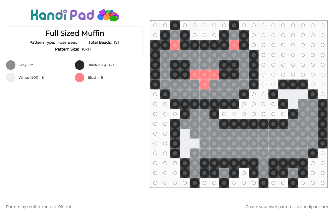 Full Sized Muffin - Fuse Bead Pattern by muffin_the_cat_0fficial on Kandi Pad - gray