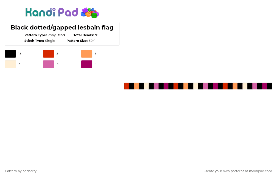 Black dotted/gapped lesbian flag - Pony Bead Pattern by bezberry on Kandi Pad - black,pink,lesbian,single