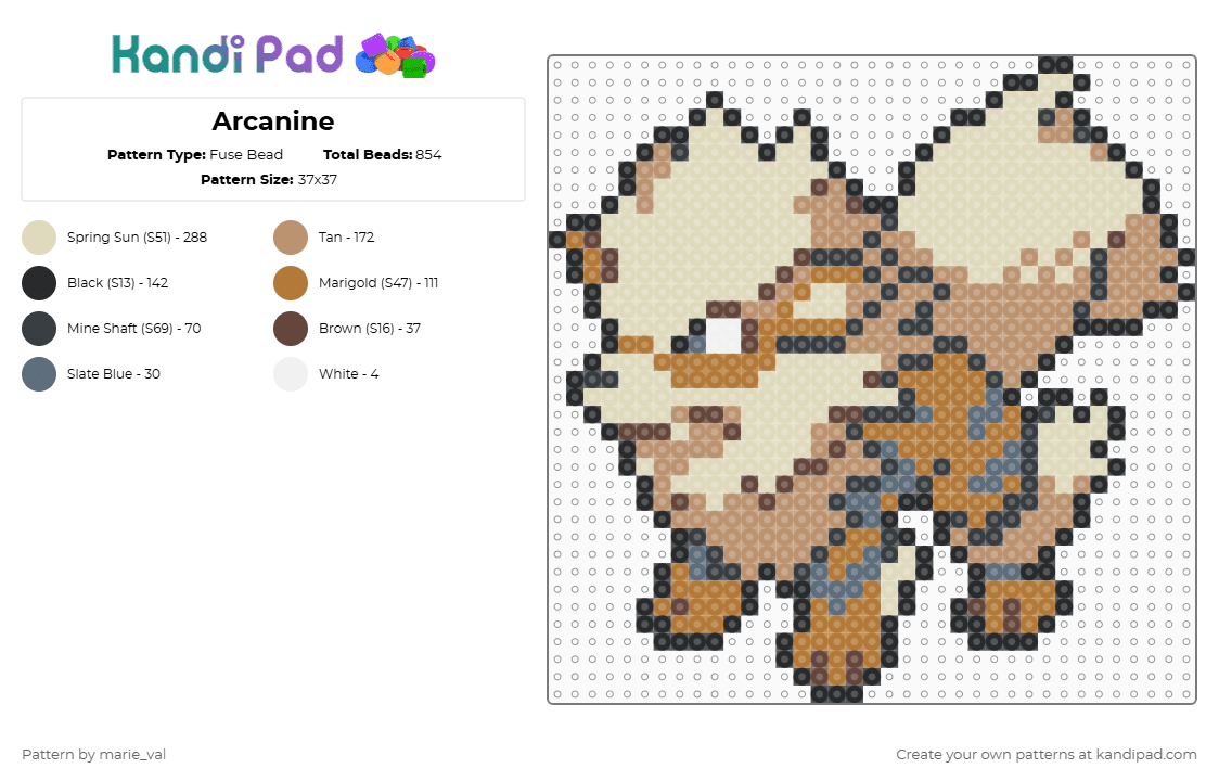 Arcanine - Fuse Bead Pattern by marie_val on Kandi Pad - beige