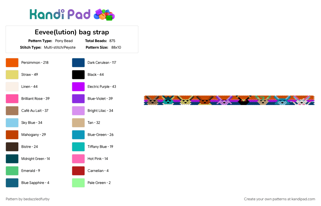 Eevee(lution) bag strap - Pony Bead Pattern by bedazzledfurby on Kandi Pad - 