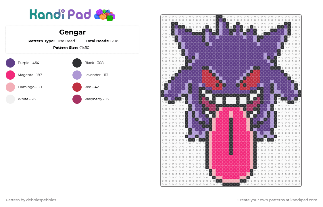 Gengar - Fuse Bead Pattern by debblespebbles on Kandi Pad - purple,pink