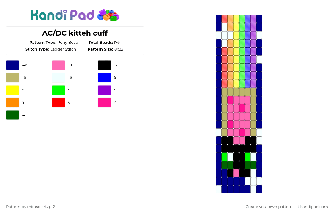 AC/DC kitteh cuff Pony Bead Pattern - Kandi Pad | Kandi Patterns, Fuse ...