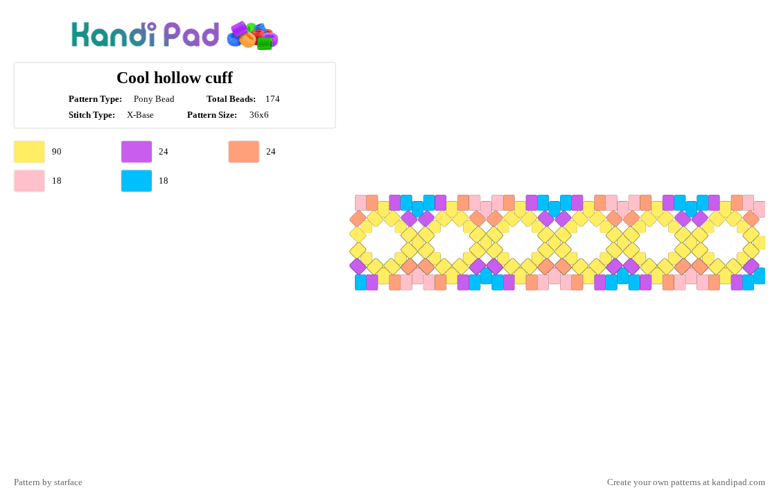 Cool hollow cuff - Pony Bead Pattern by starface on Kandi Pad - yellow,pink