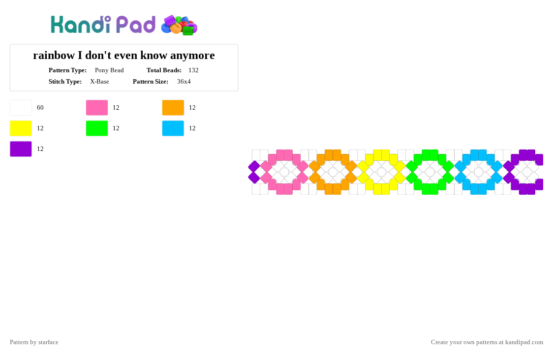 rainbow I don\'t even know anymore - Pony Bead Pattern by starface on Kandi Pad - white,orange,green,purple,colorful