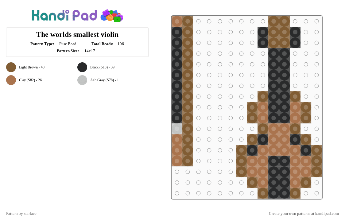 The worlds smallest violin - Fuse Bead Pattern by starface on Kandi Pad - tan,brown,violin,black