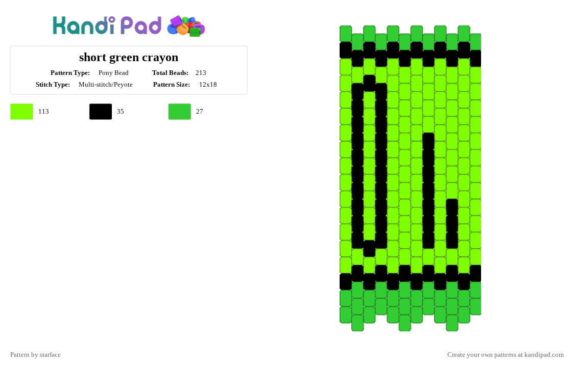 short green crayon - Pony Bead Pattern by starface on Kandi Pad - green,black