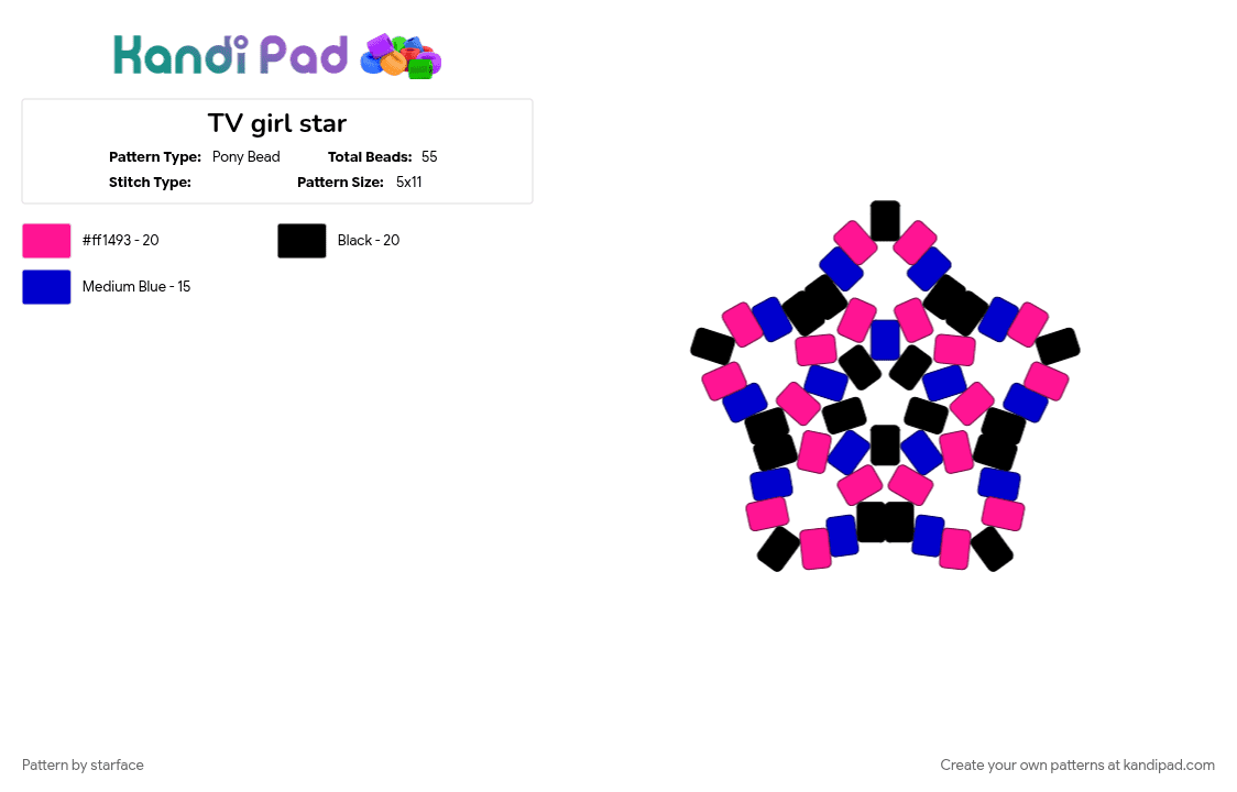 TV girl star - Pony Bead Pattern by starface on Kandi Pad - black, blue, pink, purple, star, tv, tv girl