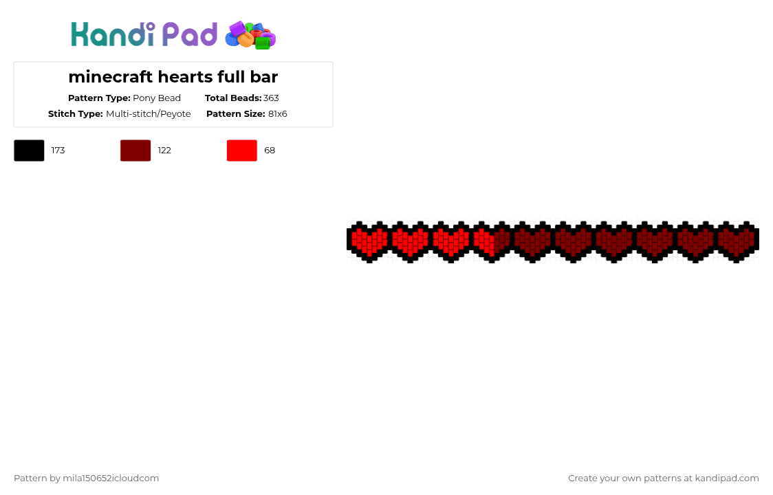 minecraft hearts full bar - Pony Bead Pattern by starface on Kandi Pad - red,brown