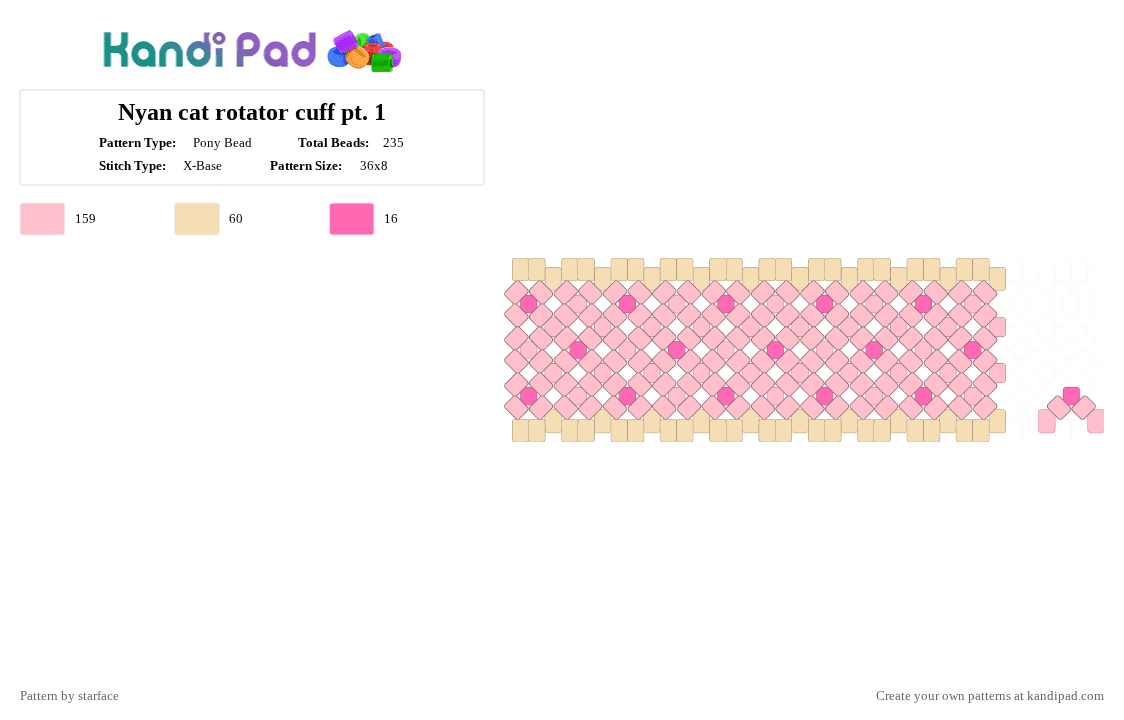 Nyan cat rotator cuff pt. 1 - Pony Bead Pattern by starface on Kandi Pad - pink