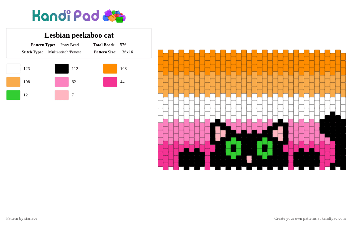 Lesbian peekaboo cat - Pony Bead Pattern by starface on Kandi Pad - orange,pink
