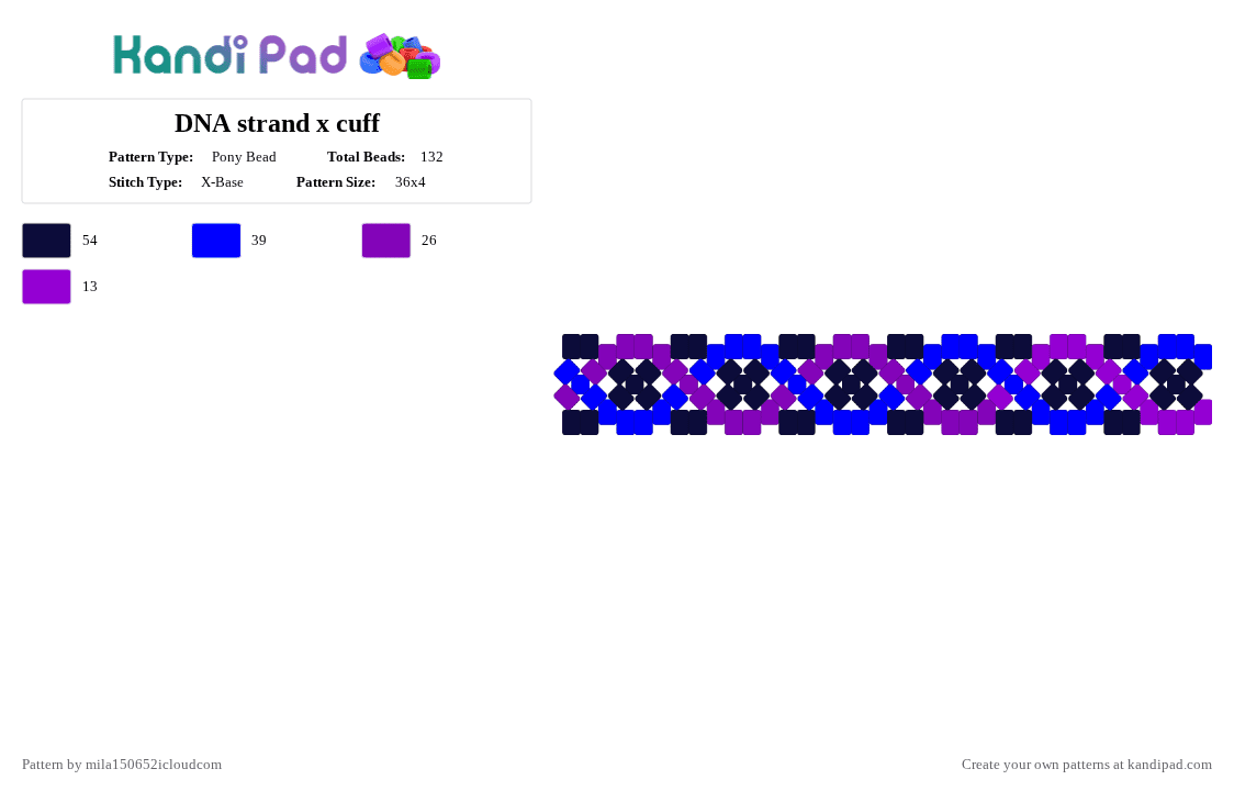 DNA strand x cuff - Pony Bead Pattern by starface on Kandi Pad - purple,black