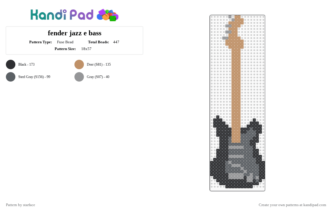 fender jazz e bass - Fuse Bead Pattern by starface on Kandi Pad - bass, black, fuse beads, gray, guitar, light gray, music, tan