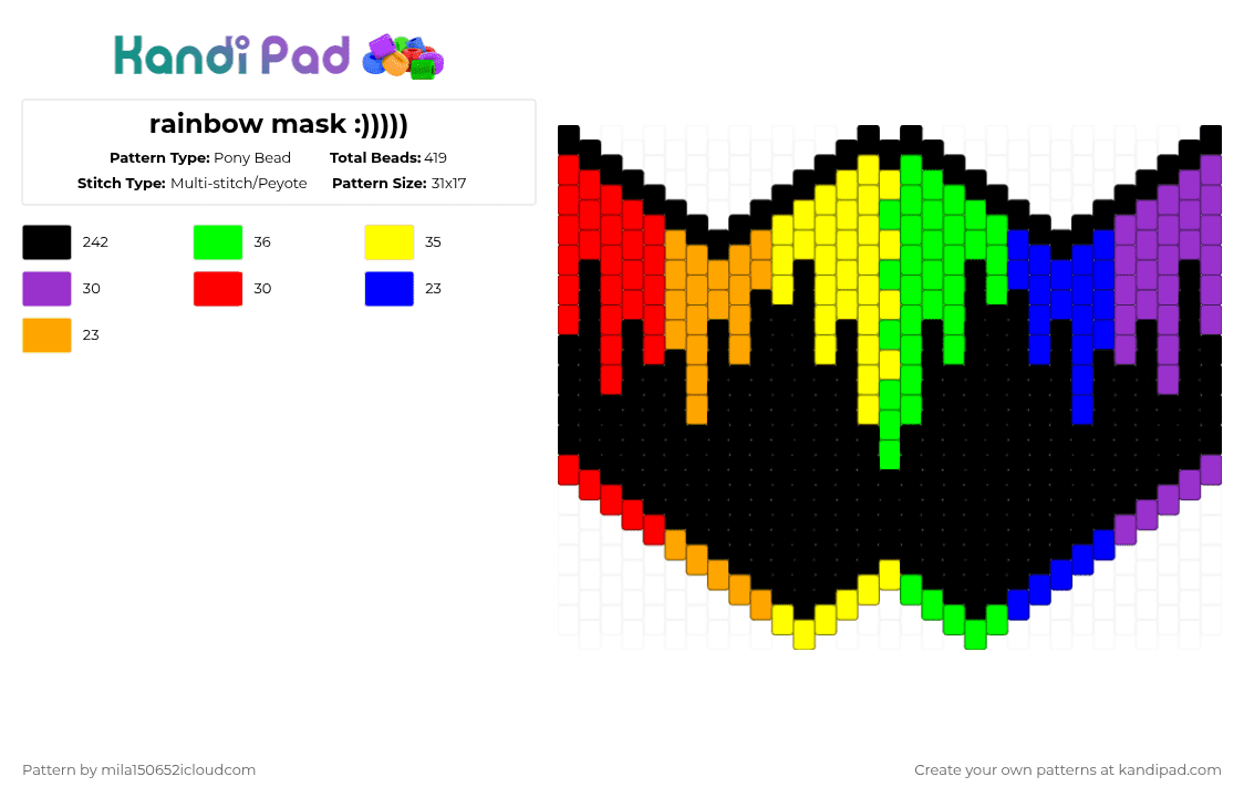 rainbow mask :))))) - Pony Bead Pattern by starface on Kandi Pad - black,purple,green,yellow