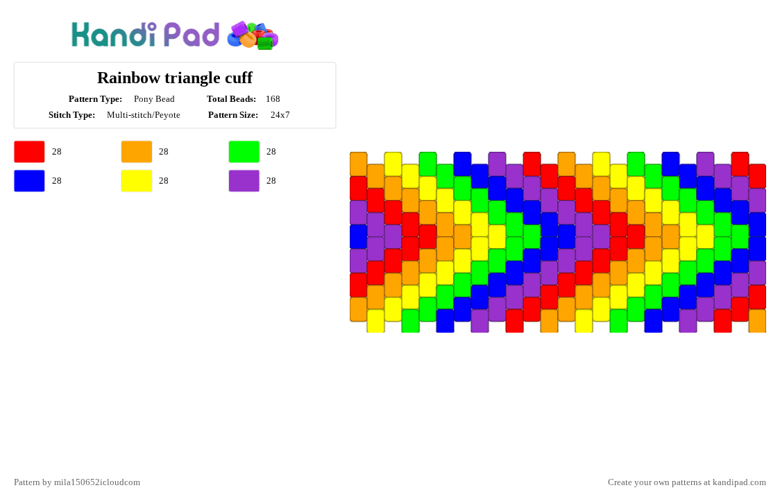 Rainbow triangle cuff - Pony Bead Pattern by starface on Kandi Pad - purple