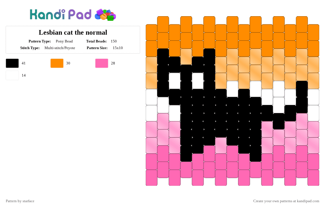 Lesbian cat the normal way - Pony Bead Pattern by starface on Kandi Pad - orange,pink
