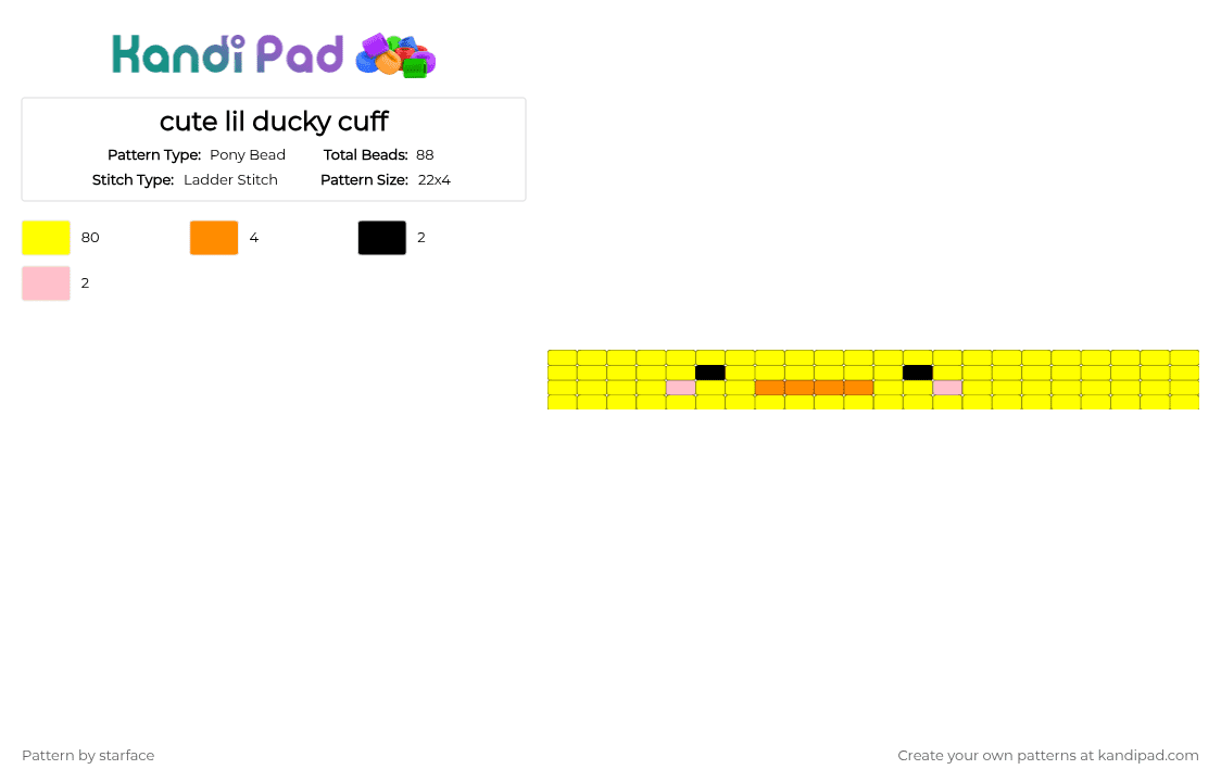 cute lil ducky cuff - Pony Bead Pattern by starface on Kandi Pad - yellow