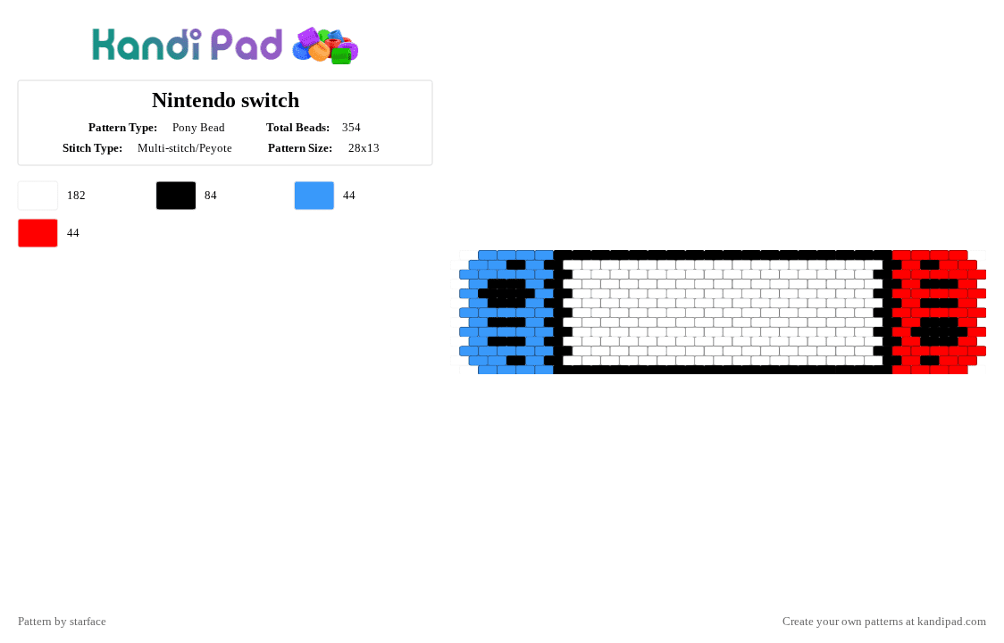 Nintendo switch - Pony Bead Pattern by starface on Kandi Pad - black, blue, game boy, light blue, nintendo, red, white