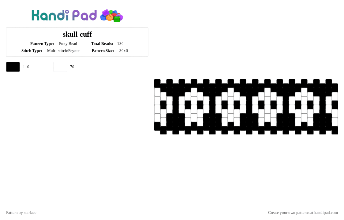 skull cuff - Pony Bead Pattern by starface on Kandi Pad - white,black