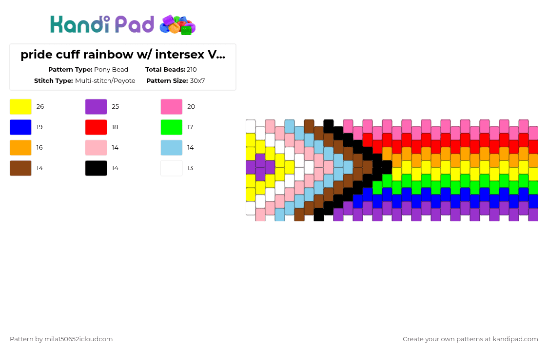 pride cuff rainbow w/ intersex Verizon 2 - Pony Bead Pattern by starface on Kandi Pad - pink,red,yellow,purple
