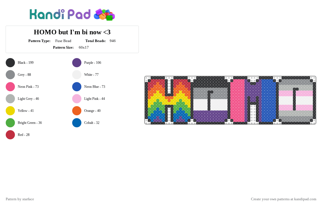HOMO but I\'m bi now - Fuse Bead Pattern by starface on Kandi Pad - pink,purple,blue,gray