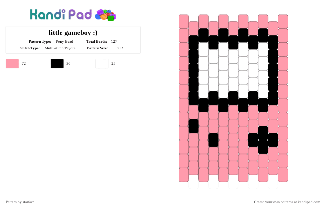 little gameboy :) - Pony Bead Pattern by starface on Kandi Pad - pink