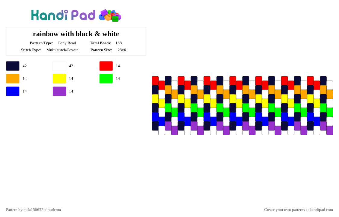 rainbow with black & white - Pony Bead Pattern by starface on Kandi Pad - purple