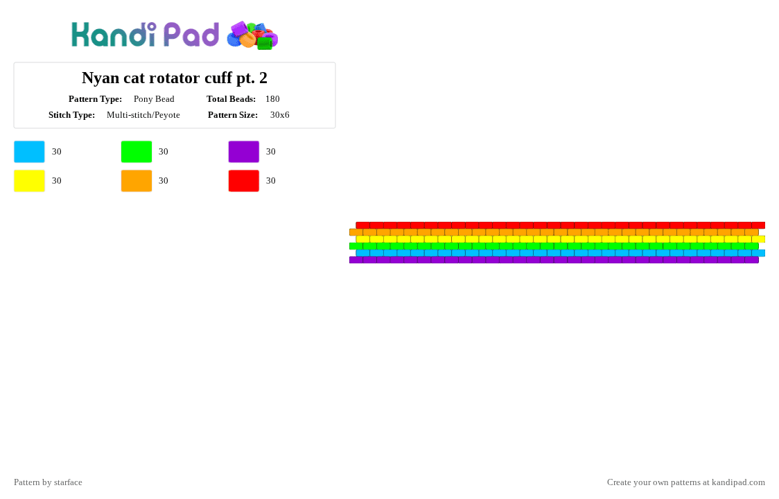 Nyan cat rotator cuff pt. 2 - Pony Bead Pattern by starface on Kandi Pad - green,yellow,red,colorful