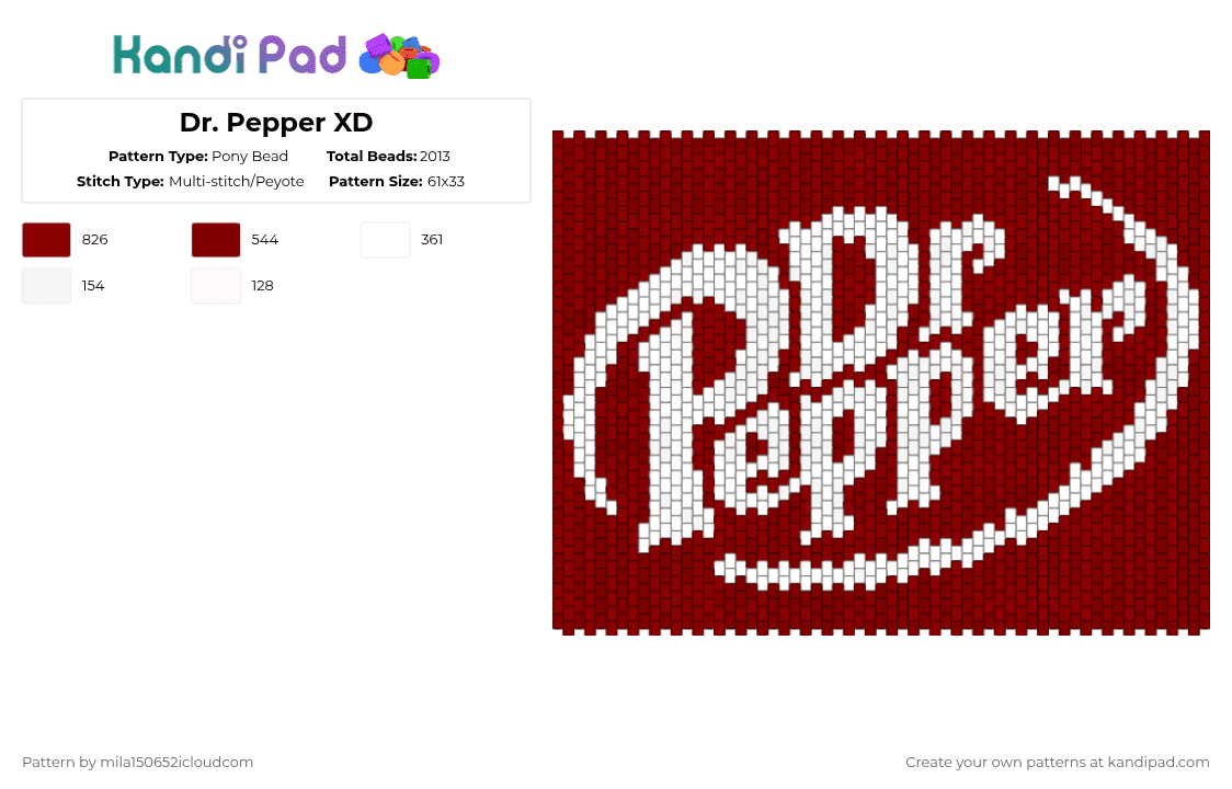 Dr. Pepper XD - Pony Bead Pattern by starface on Kandi Pad - red,brown,cotdsoftdrinks