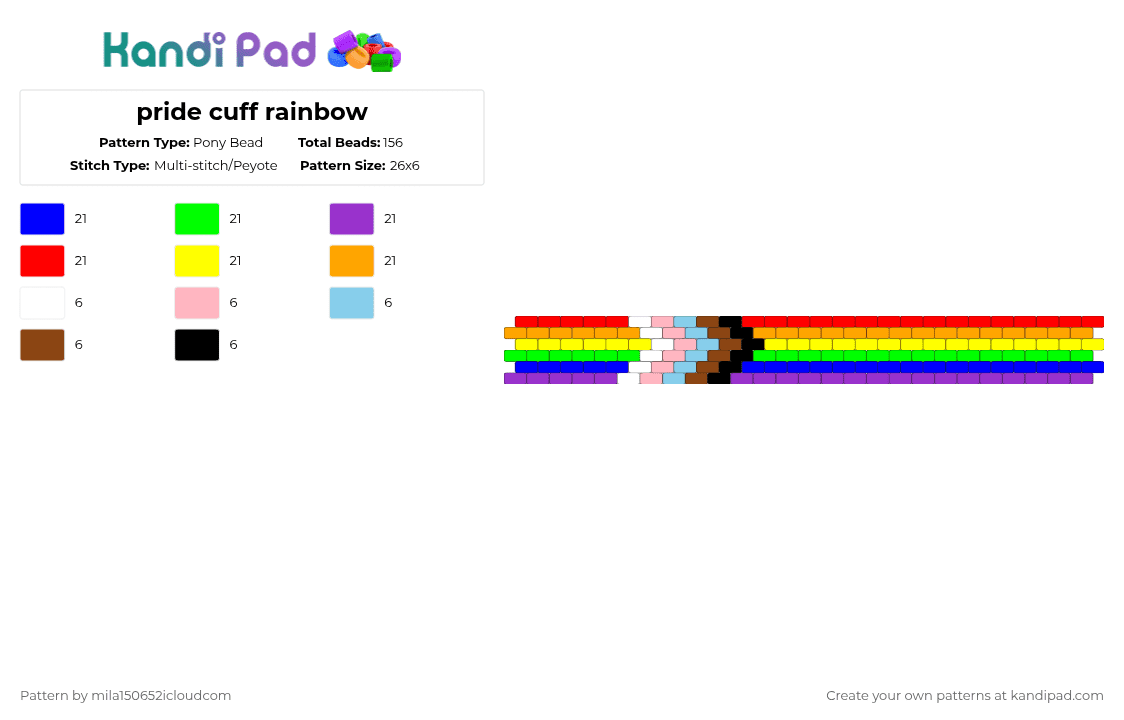 pride cuff rainbow - Pony Bead Pattern by starface on Kandi Pad - purple,red,orange,colorful