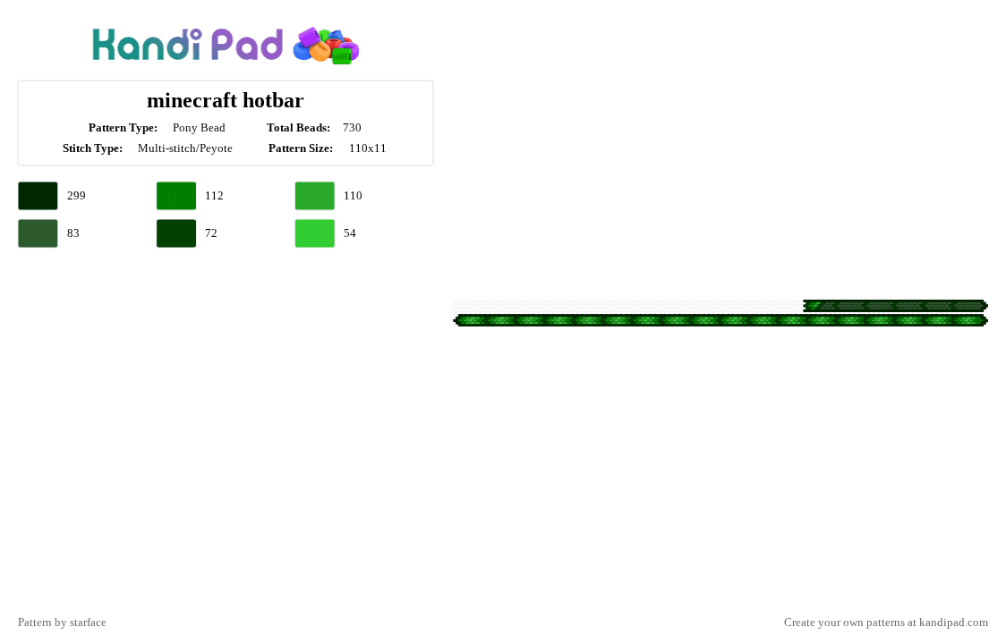 minecraft hotbar - Pony Bead Pattern by starface on Kandi Pad - green