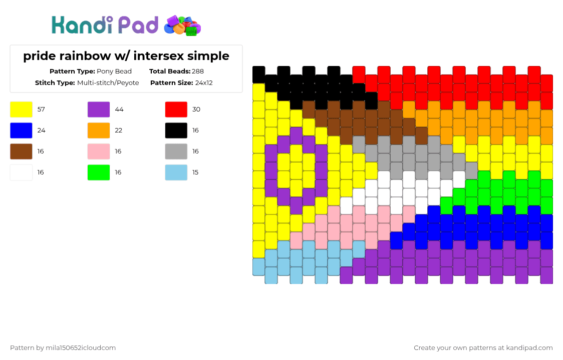 pride rainbow w/ intersex simple - Pony Bead Pattern by starface on Kandi Pad - red,purple,yellow