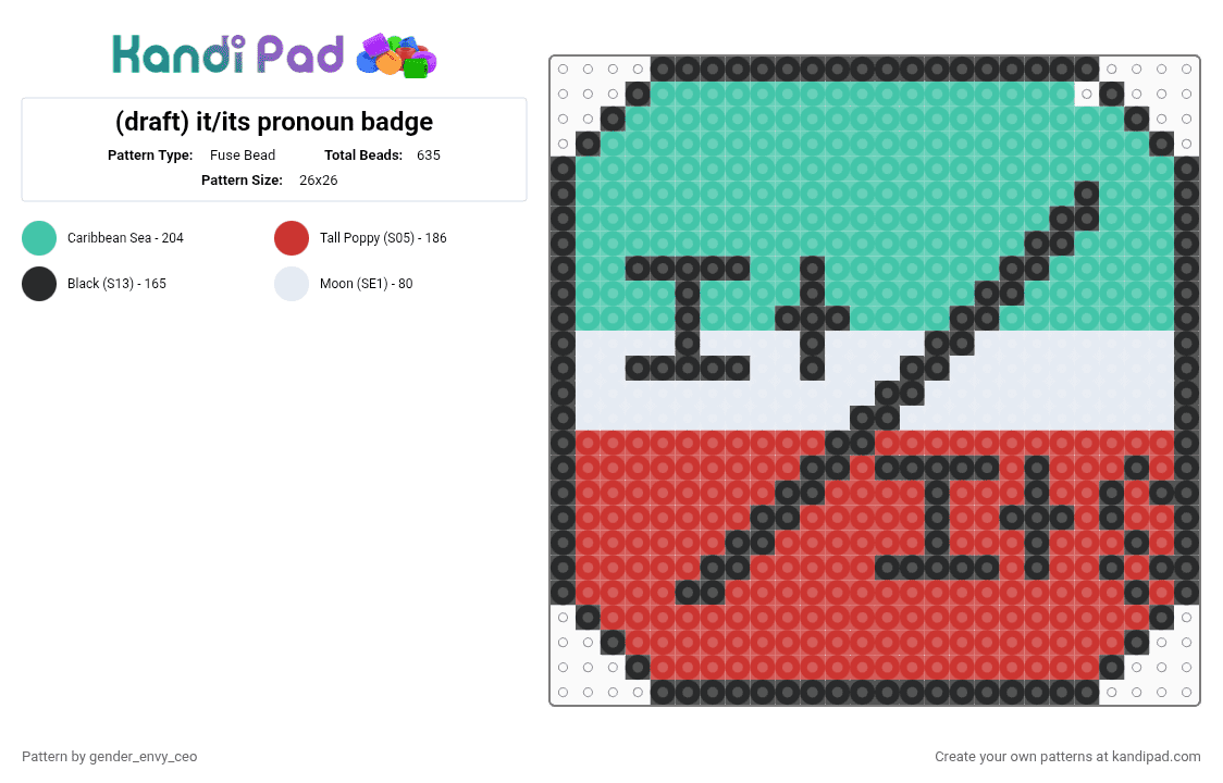 ★ it/its pronoun badge ★ - Fuse Bead Pattern by gender_envy_ceo on Kandi Pad - teal,red