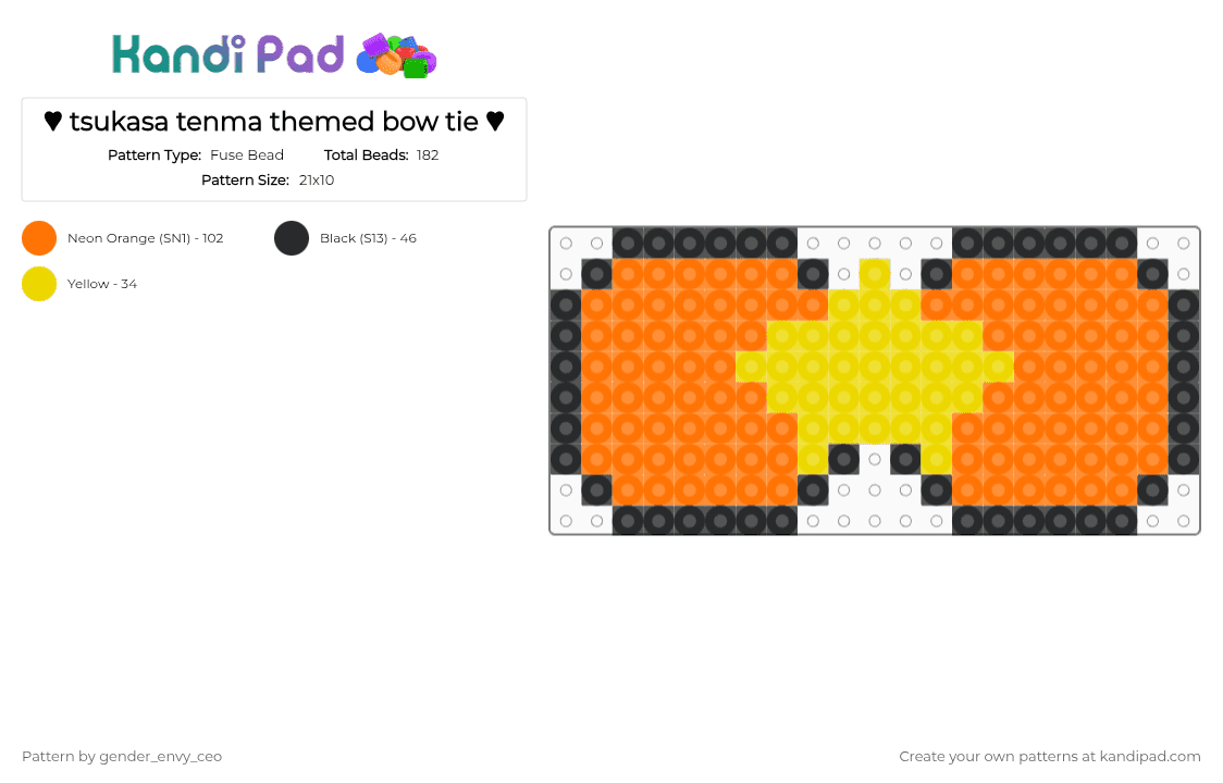 ♥︎ tsukasa tenma themed bow tie ♥︎ - Fuse Bead Pattern by gender_envy_ceo on Kandi Pad - orange